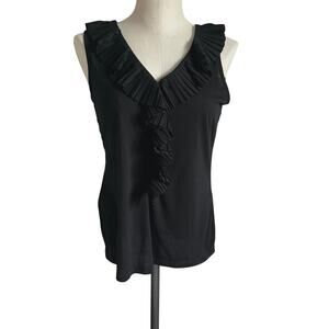 Talbots black sleeveless top with pleated ruffle trim Size medium